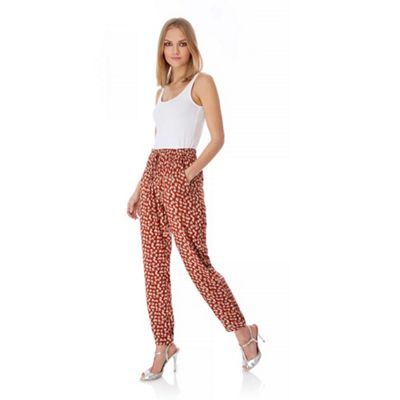Yumi Red Ditsy Vintage Floral Print Trousers